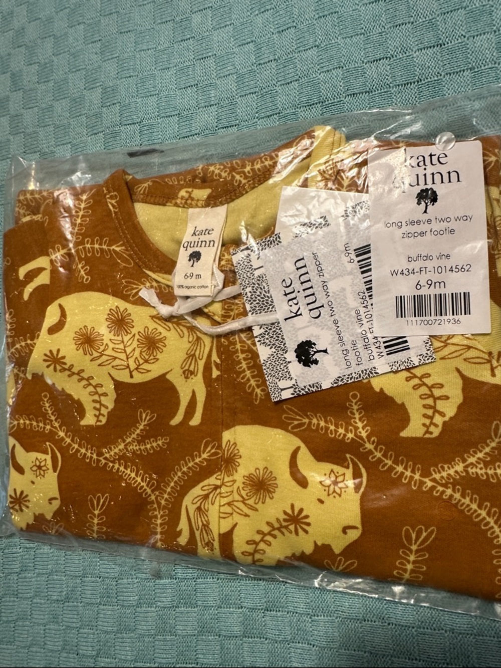 Kate Quinn buffalo long sleeve zipper footie